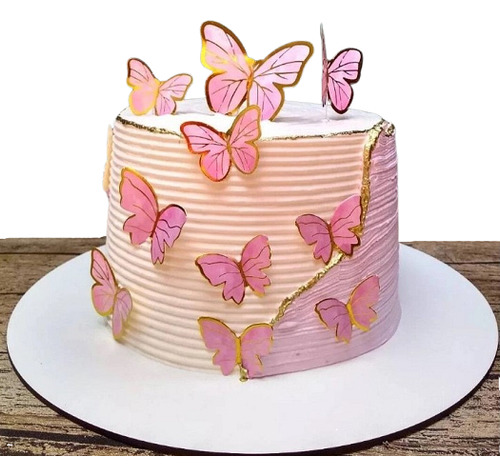 Topo De Bolo De Borboletas Rosa Cake Aniversário Mesversário